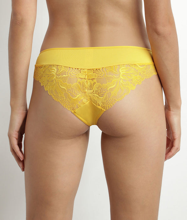 DIM Slip da donna in microfibra e pizzo giallo Dim Generous Essentiel