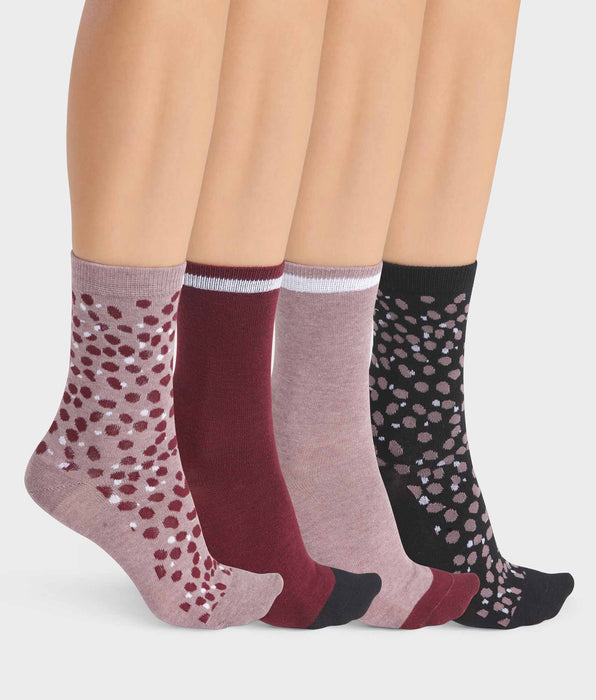 DIM Pacco da 4 paia di calze da donna nero granato con macchie stile Ecodim