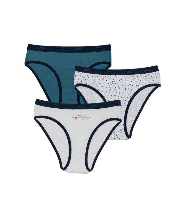 DIM Pacco da 3 slip bambina in cotone elasticizzato a stelle Bianco Blu Les Pockets