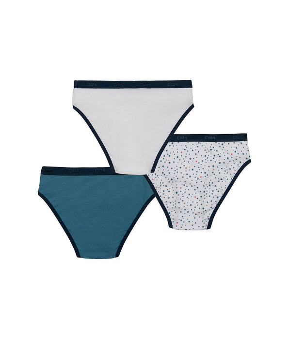 DIM Pacco da 3 slip bambina in cotone elasticizzato a stelle Bianco Blu Les Pockets