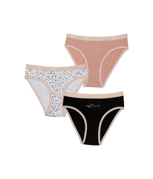 DIM Pacco da 3 slip bambina in cotone elasticizzato a stelle Nero Rosa Les Pockets
