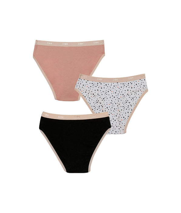 DIM Pacco da 3 slip bambina in cotone elasticizzato a stelle Nero Rosa Les Pockets