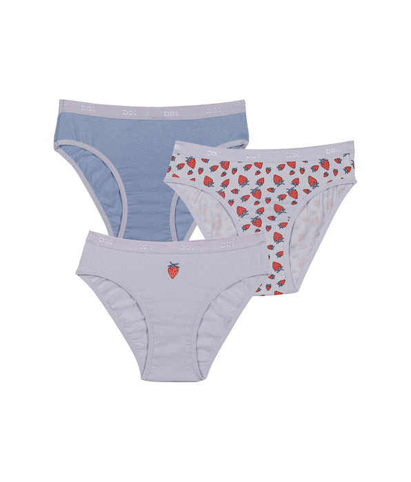 DIM Pacco da 3 slip in cotone elasticizzato alla fragola per bambina Lila Les Pockets
