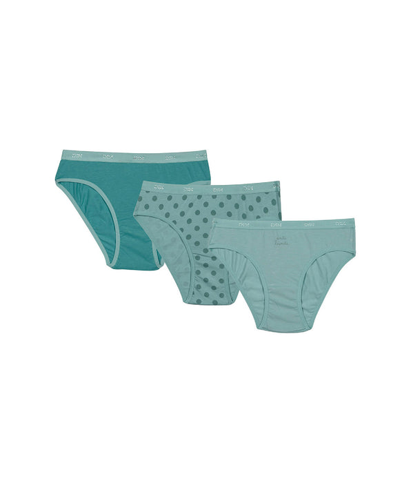 DIM Les Pockets Pacco da 3 slip da bambina in cotone elasticizzato verde acqua a pois