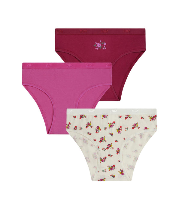 DIM Pacco da 3 slip da bambina in cotone elasticizzato Liberty Violet Les Pockets