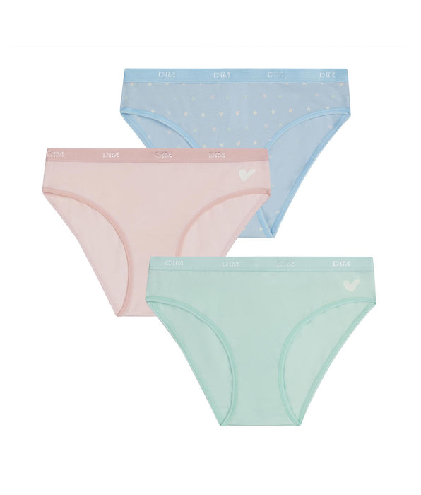 DIM Pacco da 3 slip da bambina in cotone elasticizzato Pastel e cuore Les Pockets