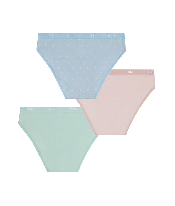 DIM Pacco da 3 slip da bambina in cotone elasticizzato Pastel e cuore Les Pockets