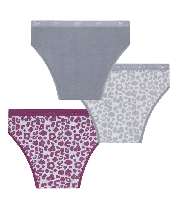 DIM Pacco da 3 slip da bambina in cotone elasticizzato Léo grigio viola Les Pockets