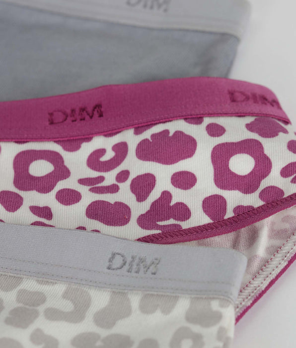 DIM Pacco da 3 slip da bambina in cotone elasticizzato Léo grigio viola Les Pockets