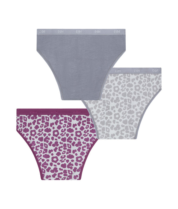 DIM Pacco da 3 slip da bambina in cotone elasticizzato Léo grigio viola Les Pockets