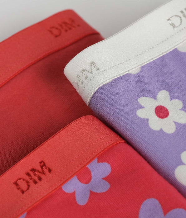 DIM Pacco da 3 slip da bambina in cotone elasticizzato viola rosa a fiori Les Pockets