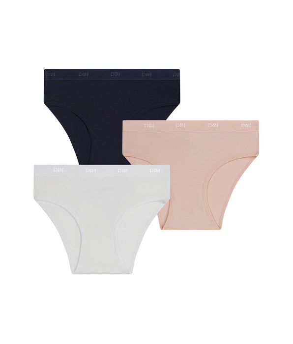 DIM Pacco da 3 slip da bambina in cotone elasticizzato Rosa Blu Bianco Les Pockets