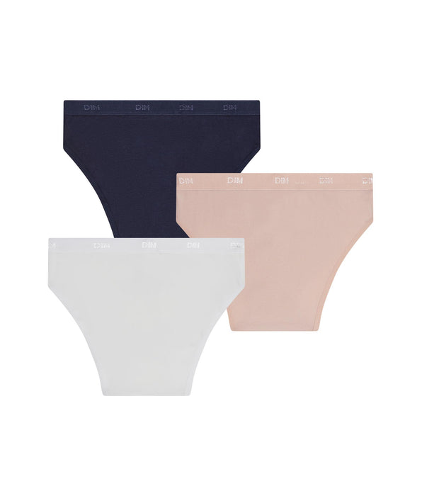 DIM Pacco da 3 slip da bambina in cotone elasticizzato Rosa Blu Bianco Les Pockets