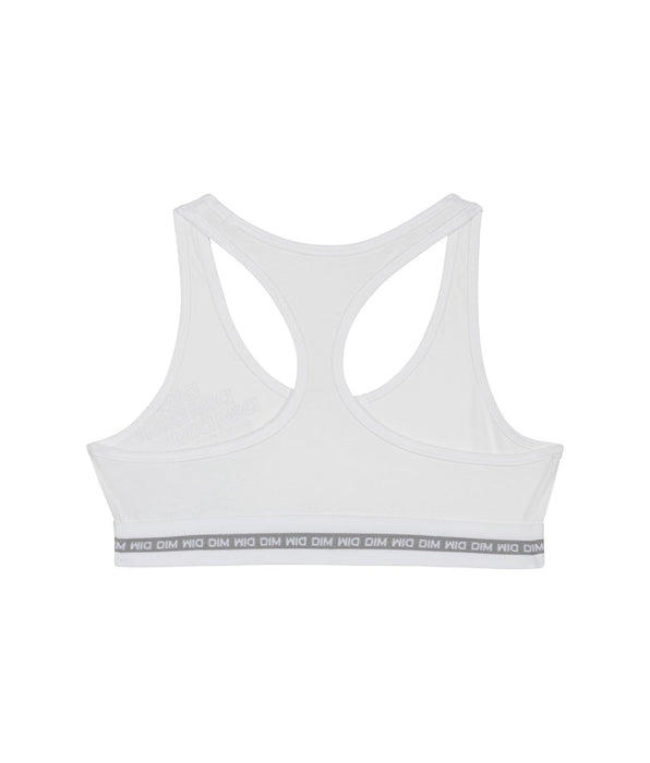 DIM Reggiseno sportivo da bambina in cotone elasticizzato bianco con stampa argento Dim Sport
