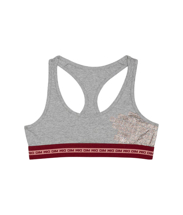 DIM Reggiseno sportivo da bambina in cotone elasticizzato con logo metallico Grigio erica Dim Sport