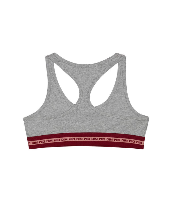 DIM Reggiseno sportivo da bambina in cotone elasticizzato con logo metallico Grigio erica Dim Sport