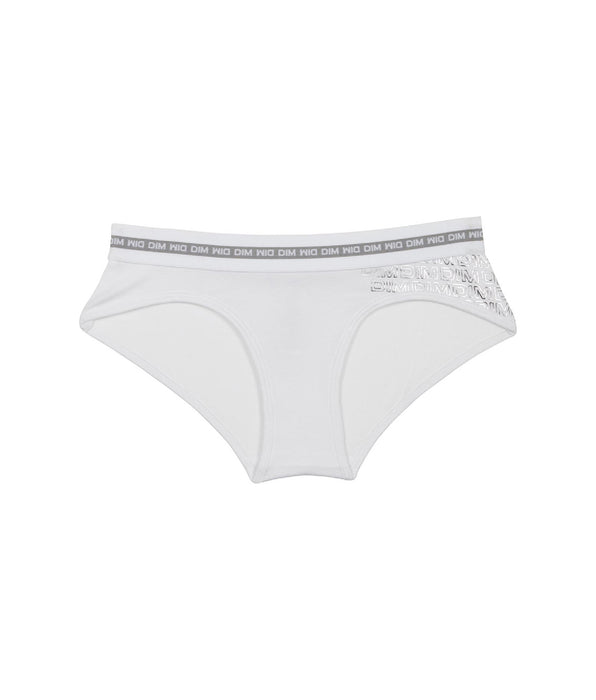 DIM Shorty bambina in cotone elasticizzato bianco con stampa argento Dim Sport