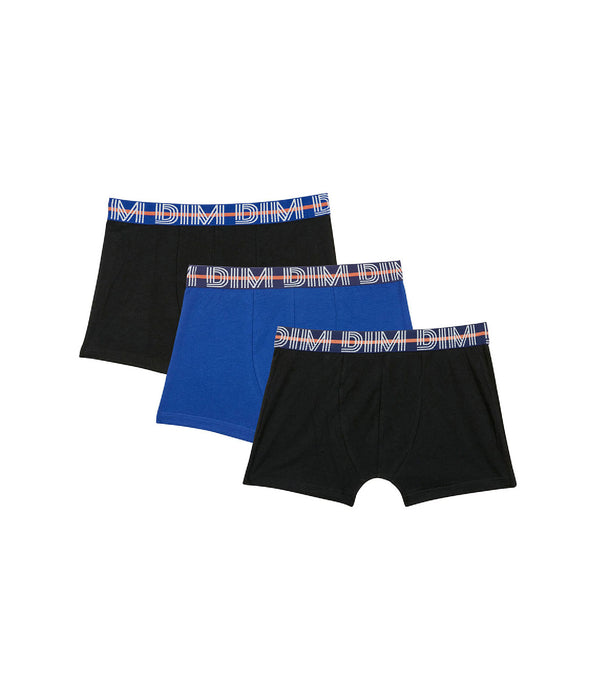DIM Pacco da 3 boxer da Bambino in cotone elasticizzato con vita a contrasto Blu EcoDim