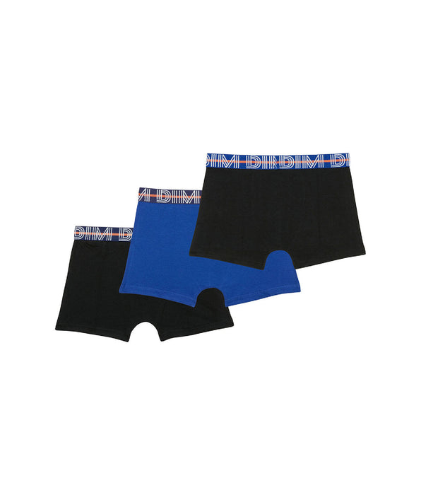 DIM Pacco da 3 boxer da Bambino in cotone elasticizzato con vita a contrasto Blu EcoDim