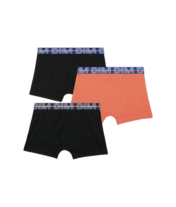 DIM Pacco da 3 boxer da bambino in cotone elasticizzato con vita a contrasto Arancione EcoDim