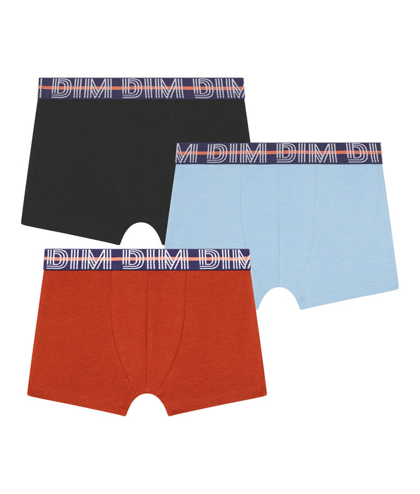 DIM Pacco da 3 boxer da ragazzo blu e rosso con grafica in vita in cotone elasticizzato Dim