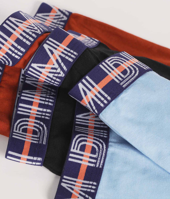 DIM Pacco da 3 boxer da ragazzo blu e rosso con grafica in vita in cotone elasticizzato Dim