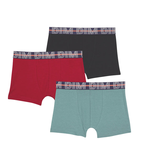 DIM Bambino Pacco da 3 boxer in cotone elasticizzato Rosso Blu Verde EcoDim Classic