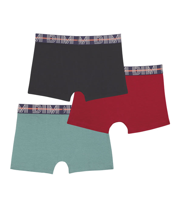 DIM Bambino Pacco da 3 boxer in cotone elasticizzato Rosso Blu Verde EcoDim Classic