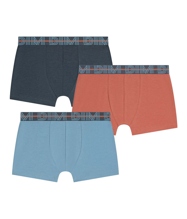 DIM Pacco da 3 boxer da bambino Blu Albicocca Grigio Cotone elasticizzato Kids