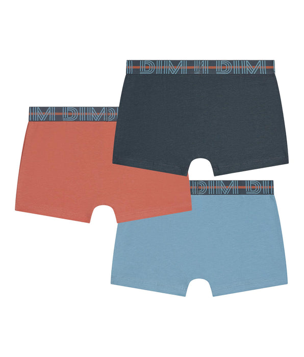 DIM Pacco da 3 boxer da bambino Blu Albicocca Grigio Cotone elasticizzato Kids