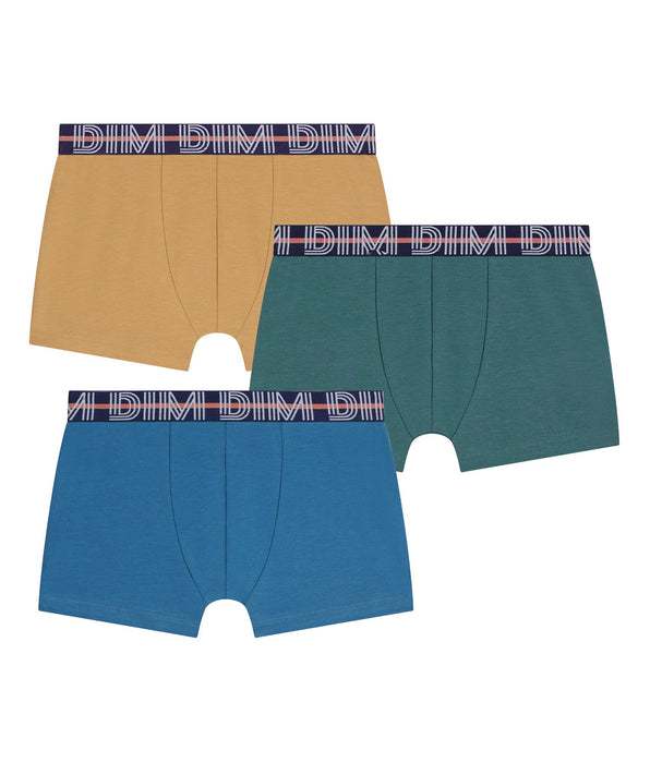 DIM Pacco da 3 boxer da ragazzo Blu Verde Giallo Cotone Stretch Kids