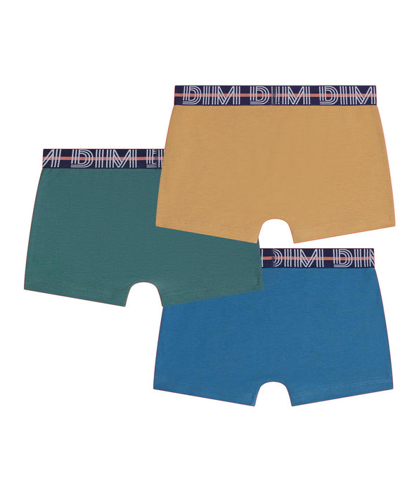 DIM Pacco da 3 boxer da ragazzo Blu Verde Giallo Cotone Stretch Kids