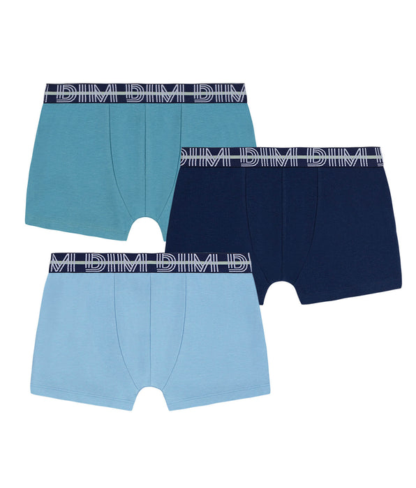 DIM Pacco da 3 boxer da bambino in cotone elasticizzato con cintura a contrasto Adriatique EcoDim