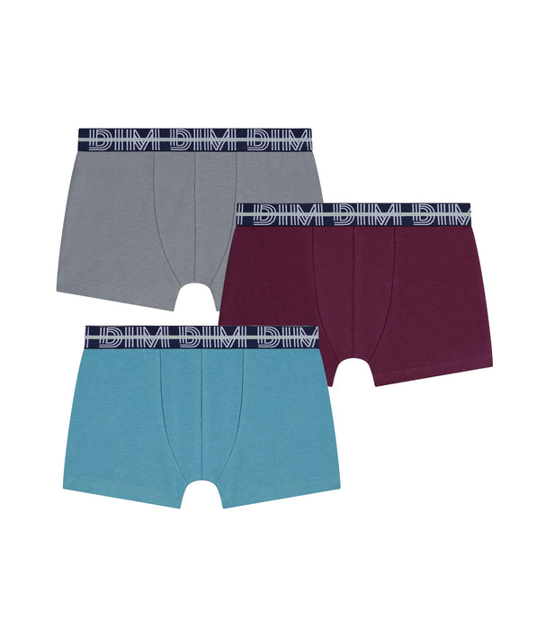 DIM Pacco da 3 boxer da bambino in cotone elasticizzato con cintura a contrasto Carmin EcoDim