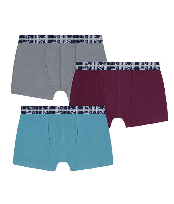 DIM Pacco da 3 boxer da bambino in cotone elasticizzato con cintura a contrasto Carmin EcoDim