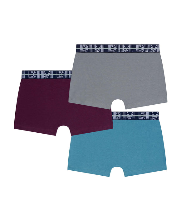 DIM Pacco da 3 boxer da bambino in cotone elasticizzato con cintura a contrasto Carmin EcoDim