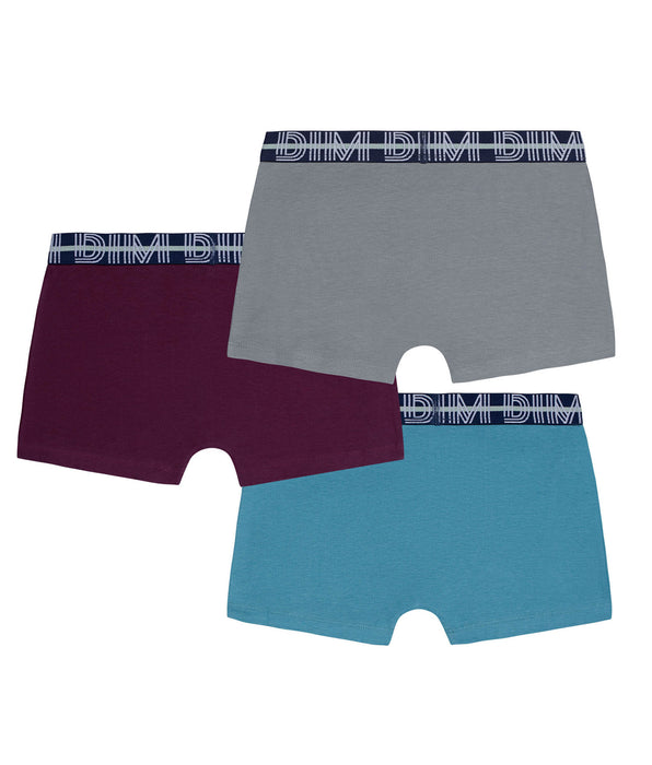 DIM Pacco da 3 boxer da bambino in cotone elasticizzato con cintura a contrasto Carmin EcoDim