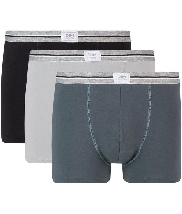 DIM Pacco da 3 boxer in cotone elasticizzato Ultra Resist grigio acciaio nero