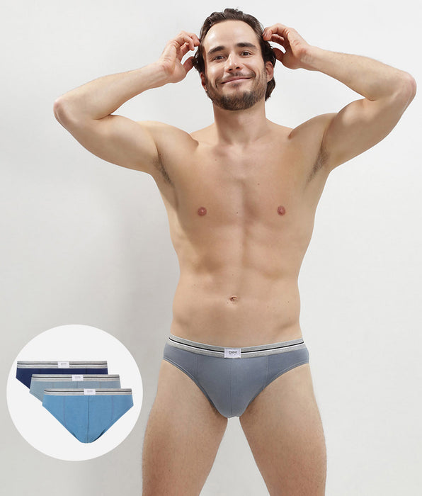 DIM Pacco da 3 slip grigio denim blu in cotone elasticizzato resistente Ultra Resist