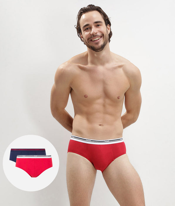 DIM Pacco da 2 slip in denim rosso blu con vita a contrasto Classic Colors