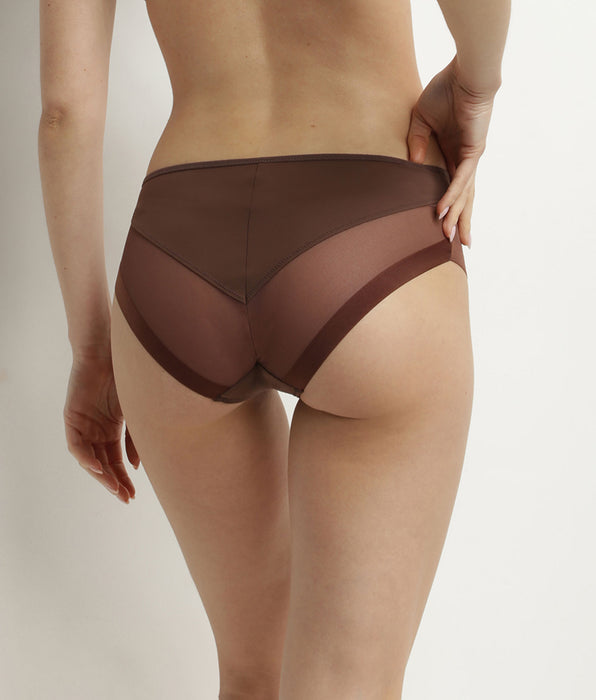 DIM Slip marrone in microfibra e tulle Dim Generous