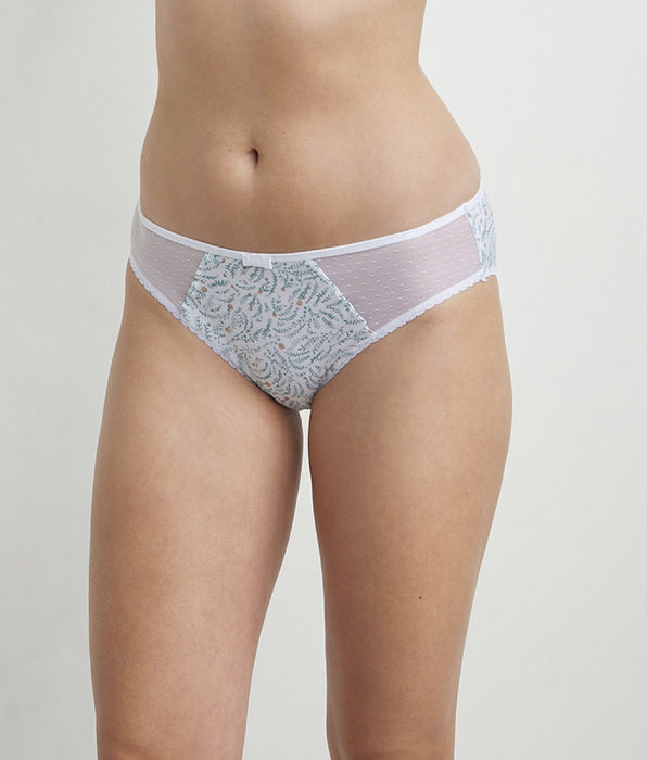 DIM Women's cotton and tulle briefs with vegetal pattern White Generous Organic Cotton