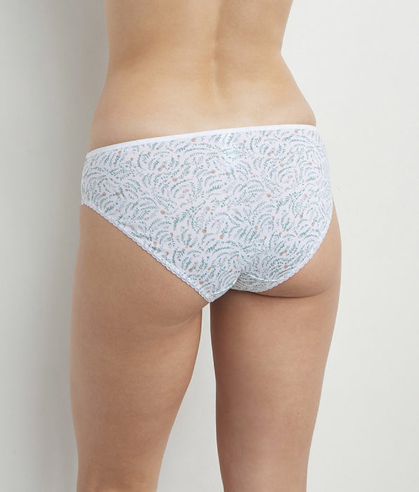 DIM Women's cotton and tulle briefs with vegetal pattern White Generous Organic Cotton