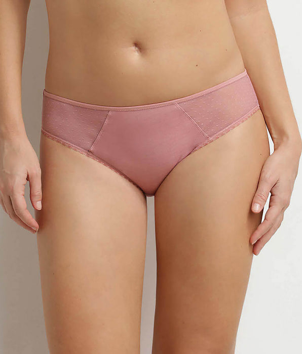 DIM Slip da donna in microfibra e tulle plumetis Rosa Generous Coton Bio