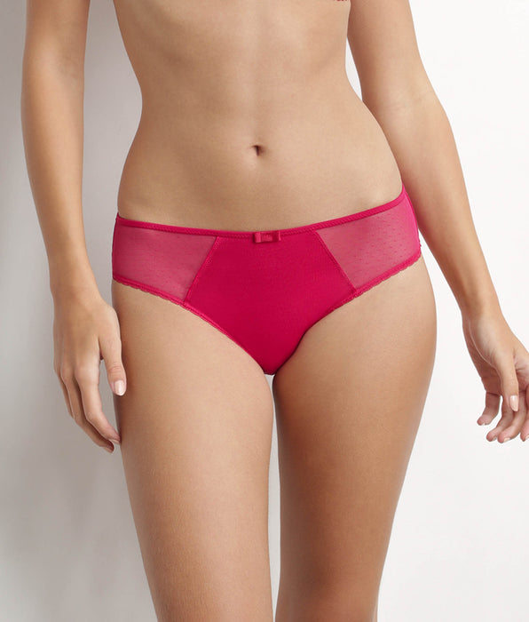 DIM Slip da donna in cotone bio e tulle plumetis Rosso ciliegia Generous Dim