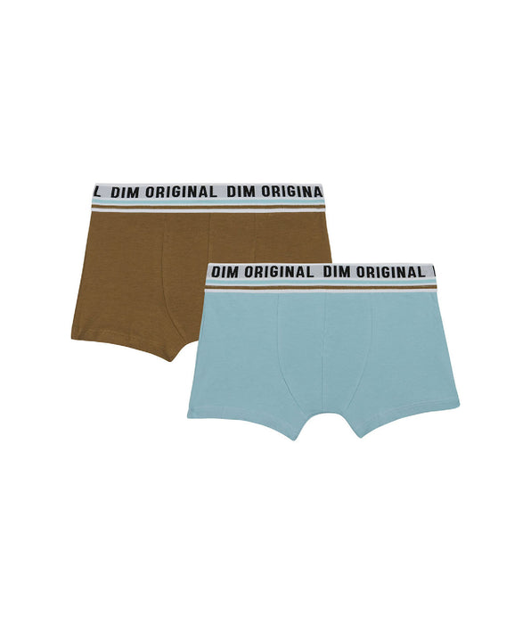 DIM Pacco da 2 boxer in cotone elasticizzato con cintura retrò blu marrone Dim Originals