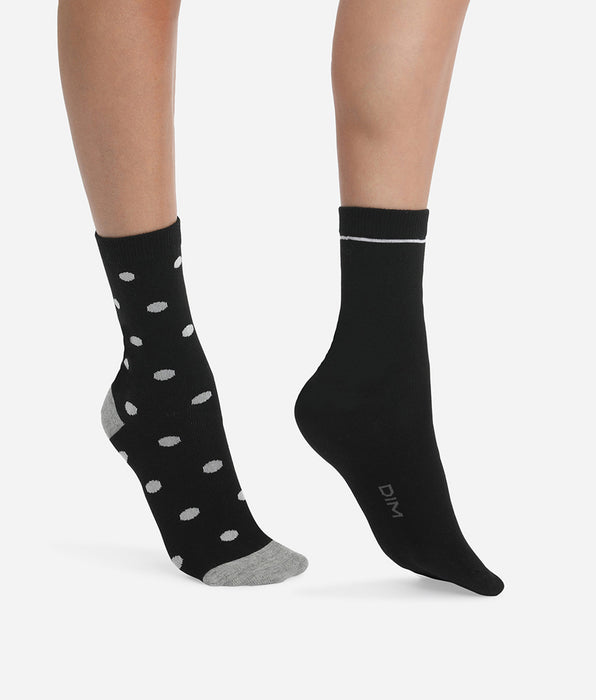 DIM Pacco da 2 paia di calze da donna a pois neri Dim Cotton Style