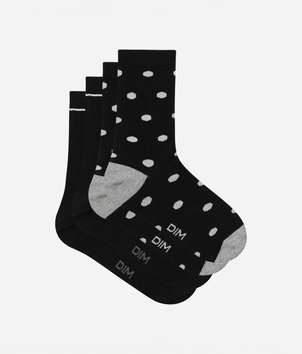 DIM Pacco da 2 paia di calze da donna a pois neri Dim Cotton Style
