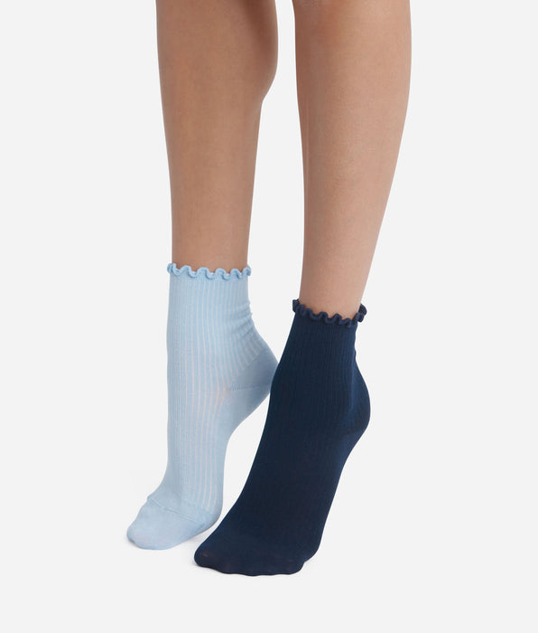 DIM Pacco da 2 paia di calzini da donna con volant blu navy Dim Modal