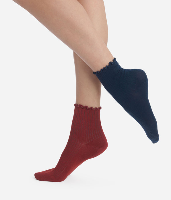 DIM Pacco da 2 paia di calzini da donna con volant blu bordeaux Dim Modal